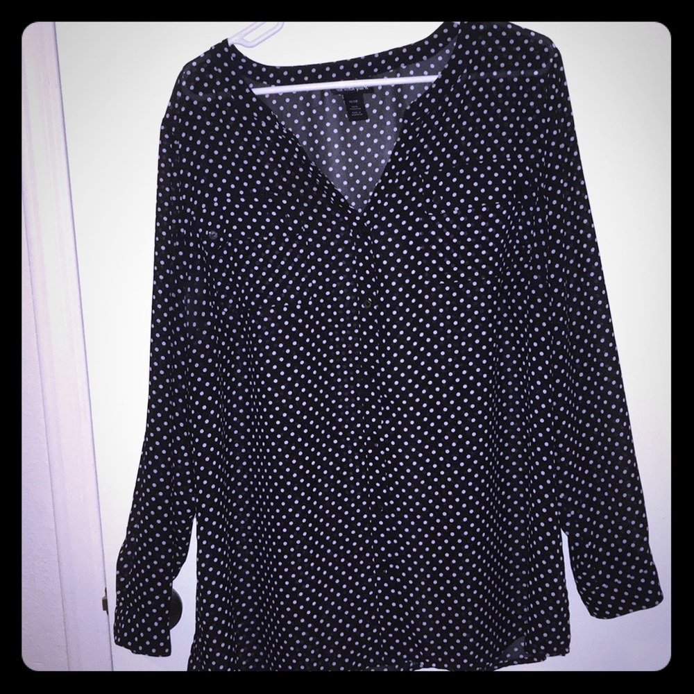 Lane Bryant Black and Cream Polka Dot Blouse